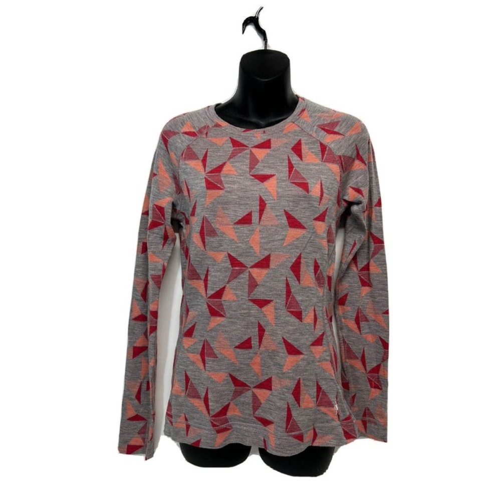 Smart Wool Women Merino 250 Long Sleeve Pattern Crew Light Gray Medium